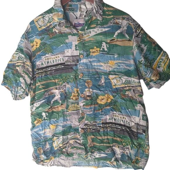 MLB Official Reyn Spooner Oakland Athletics Hawaiian Shirt M Medium - Picture 1 of 8